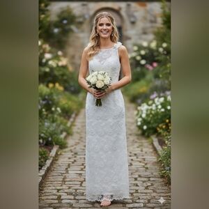 SANTA MONICA WHITE BEADED LACE WEDDING GOWN SIZE 12